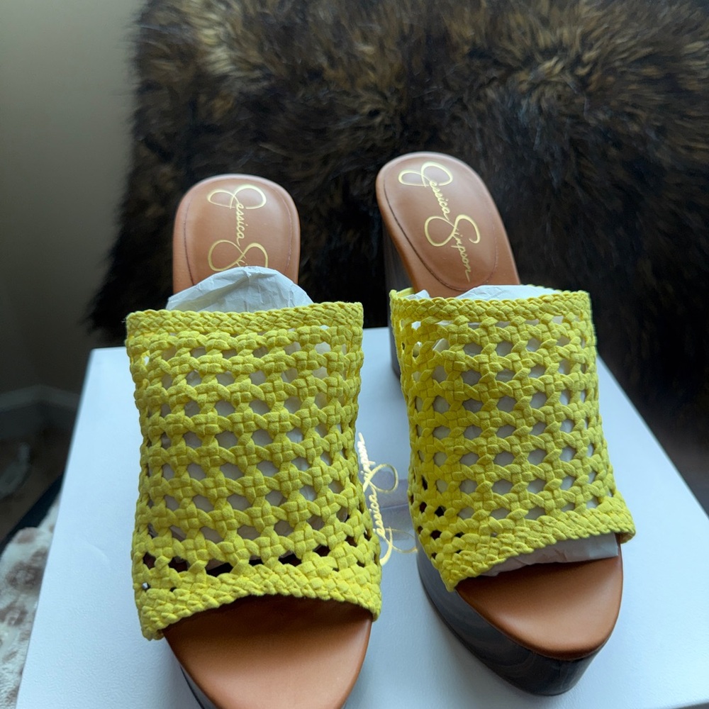 Jessica Simpson Bright Yellow Woven Mules